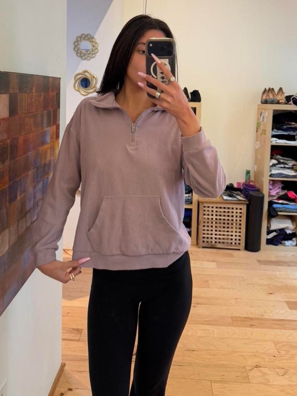 Marc New York Dusty Mauve Half-Zip Kangaroo Pullover